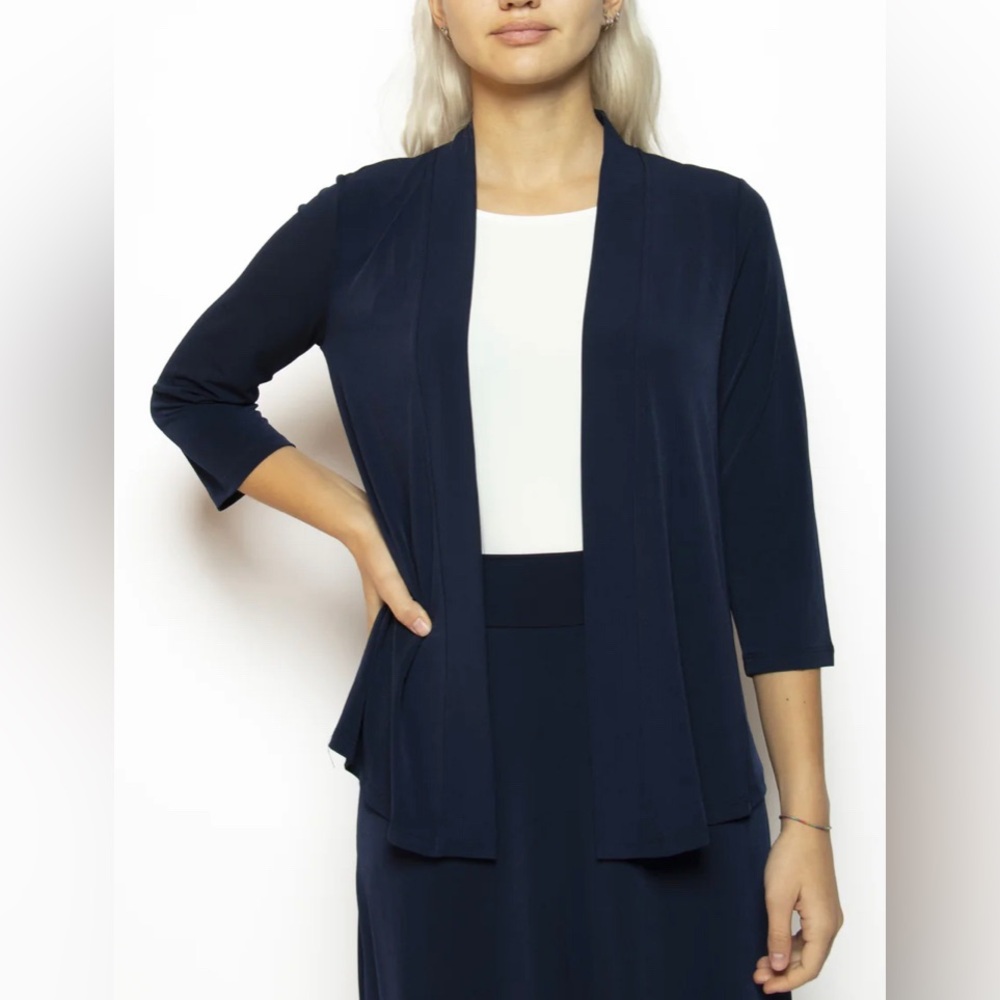 Kim & Co. Brazil Knit 3/4 Sleeve Open Cardigan, Navy